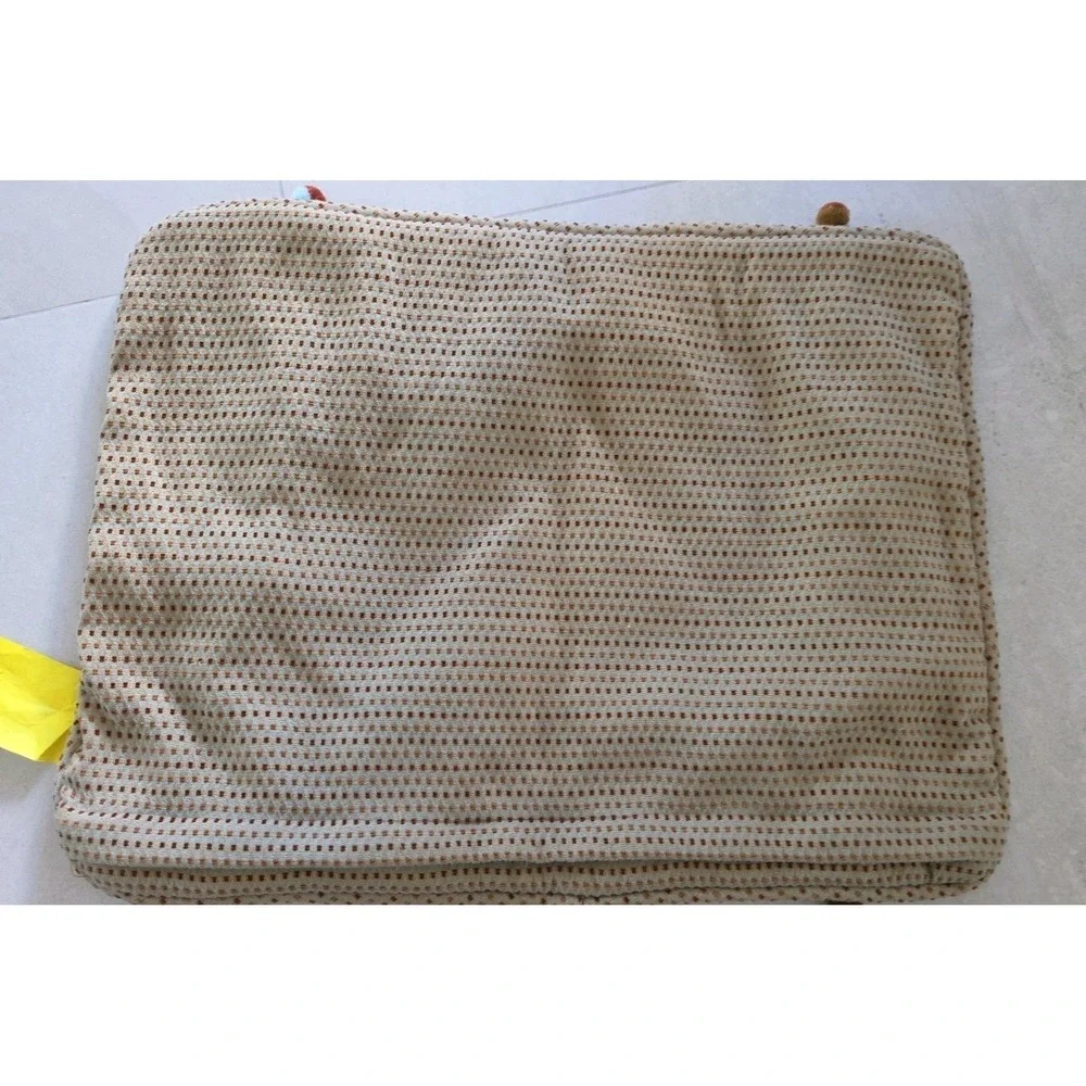 Set 2 Boho Gold Lattice Throw Pillow Textured Cushion Pom-Pom Accents Rustic